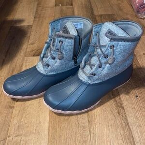 Sperry Gray and Pink Duck Boots